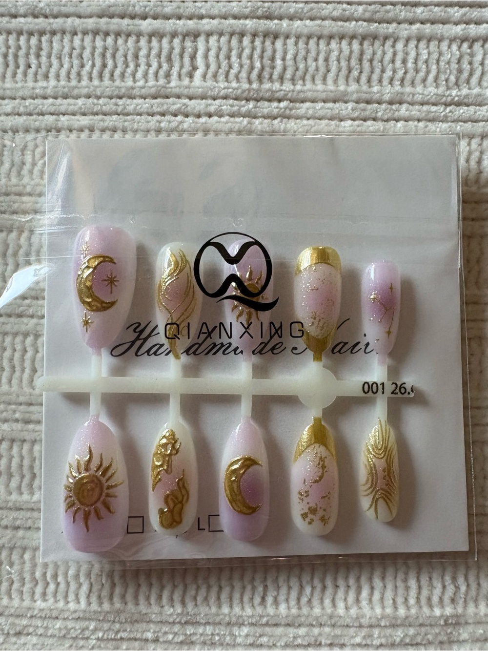 Pink & Gold Handmade Press-On Nails - Celestial Design Size Medium